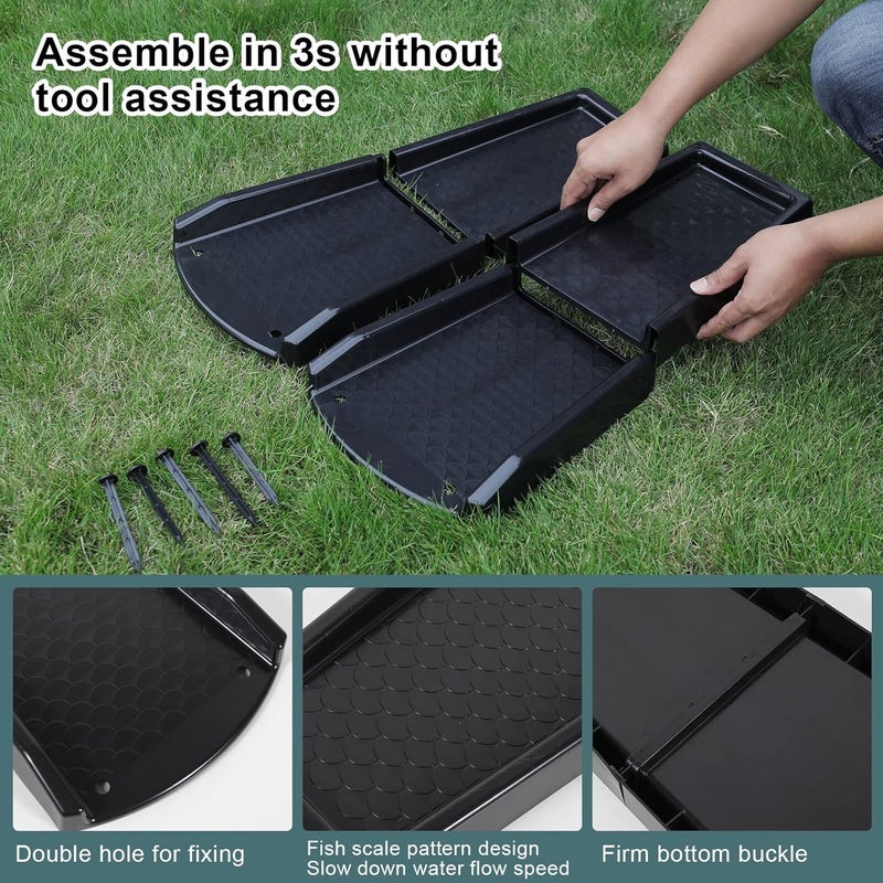 plusgutter Rain Gutter Downspout Splash Block, Gutter Downspout Extensions for Water Drainage, 24" Gutter Splash Guards Downspout Extender, Fixable Down spout Drain Trays with PE Nails(2 Pack, Black) - Image 4